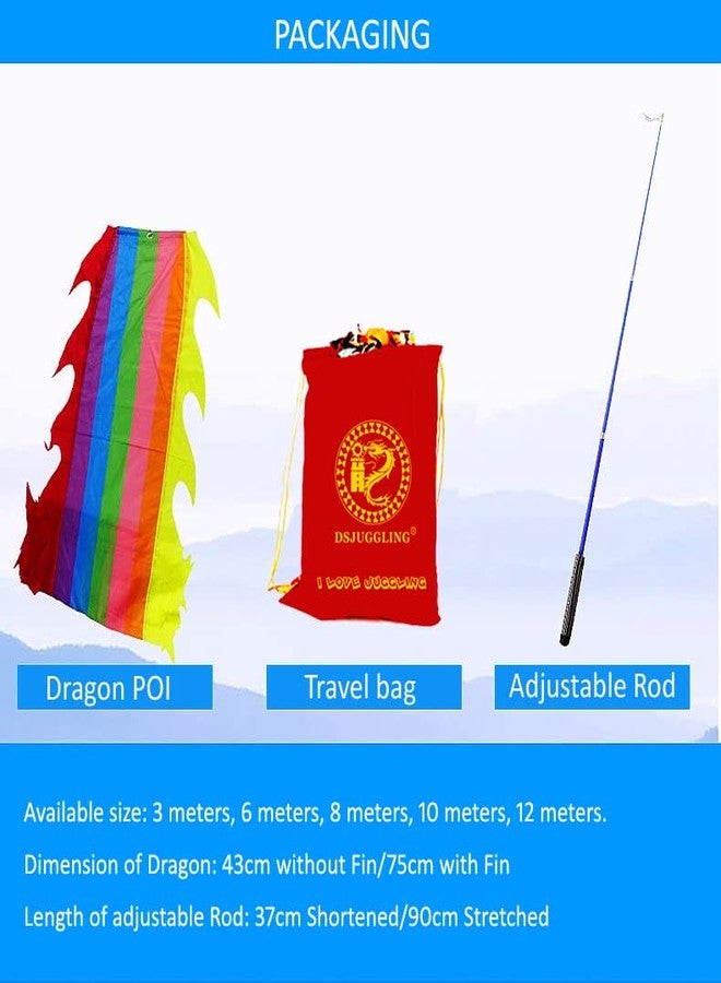 DSJUGGLING 5 Meters (16.4 FT) Blue Scale Dragon Silk-Like Flowy Spinning & Shaking Poi, Outdoor Flinging Fitness Dragon Dance Wu Long 3D Dragon Ribbon Streamer with Adjustable Fiberglass Handstick + Travel Bag! - Image 3