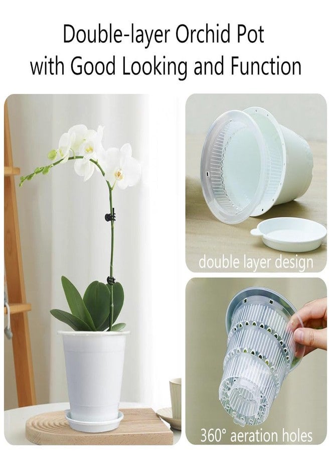 Meshpot 4 Inches Clear Plastic Orchid Pots with Holes - 2 Inner Pot,2 Outer Pot,2 Tray (2PCS Clear White) - Image 3