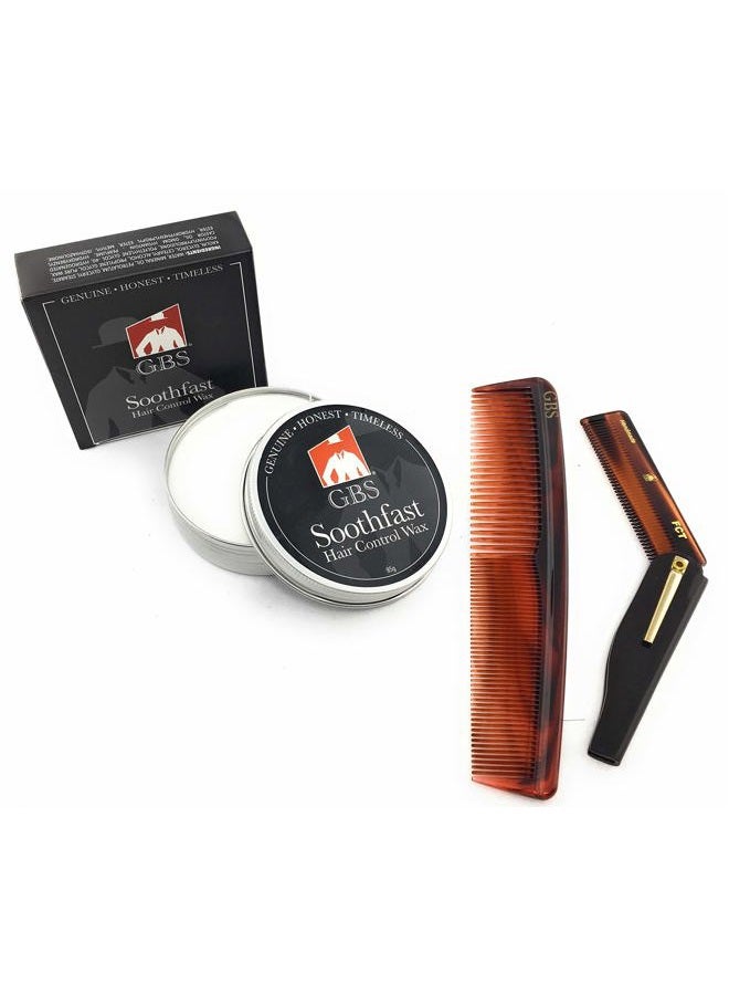 G.B.S Men's All-Natural Hair & Mustache Styling Wax Clay (3oz), Folding Comb & 7in Dressing Comb Bundle - Image 1