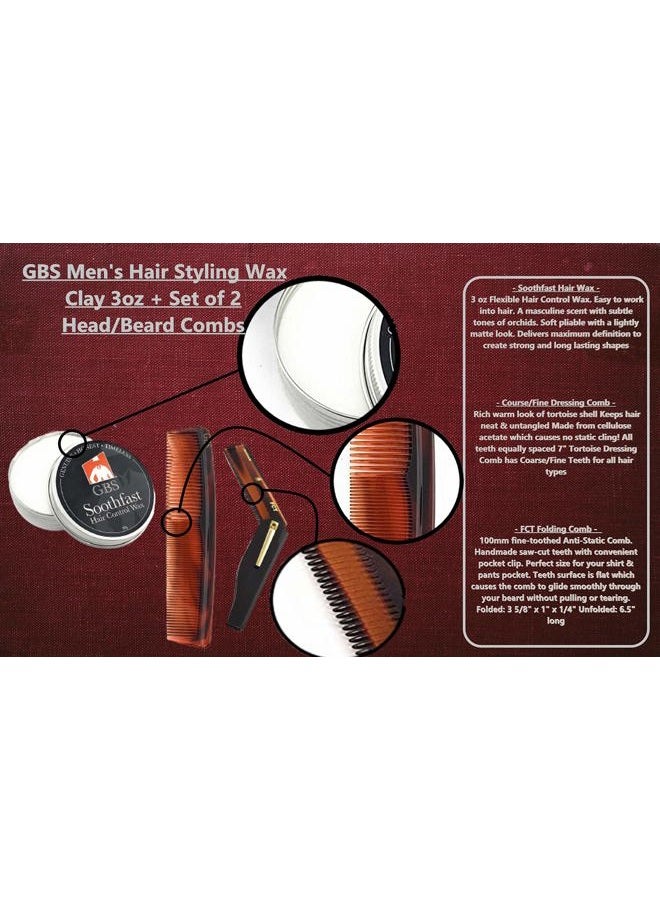 G.B.S Men's All-Natural Hair & Mustache Styling Wax Clay (3oz), Folding Comb & 7in Dressing Comb Bundle - Image 3