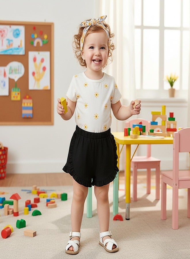 SOBOWO Toddler Girls Shorts Ruffle 2 Pack Baby Girl Solid Soft Cotton Pull-On Casual Shorts Bottom Summer Clothes Size 18M-5T(Black/Beige, 18-24 Months) - Image 3