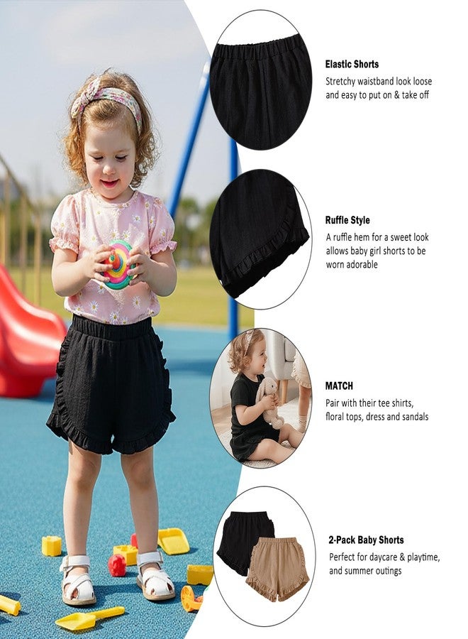 SOBOWO Toddler Girls Shorts Ruffle 2 Pack Baby Girl Solid Soft Cotton Pull-On Casual Shorts Bottom Summer Clothes Size 18M-5T(Black/Beige, 18-24 Months) - Image 4
