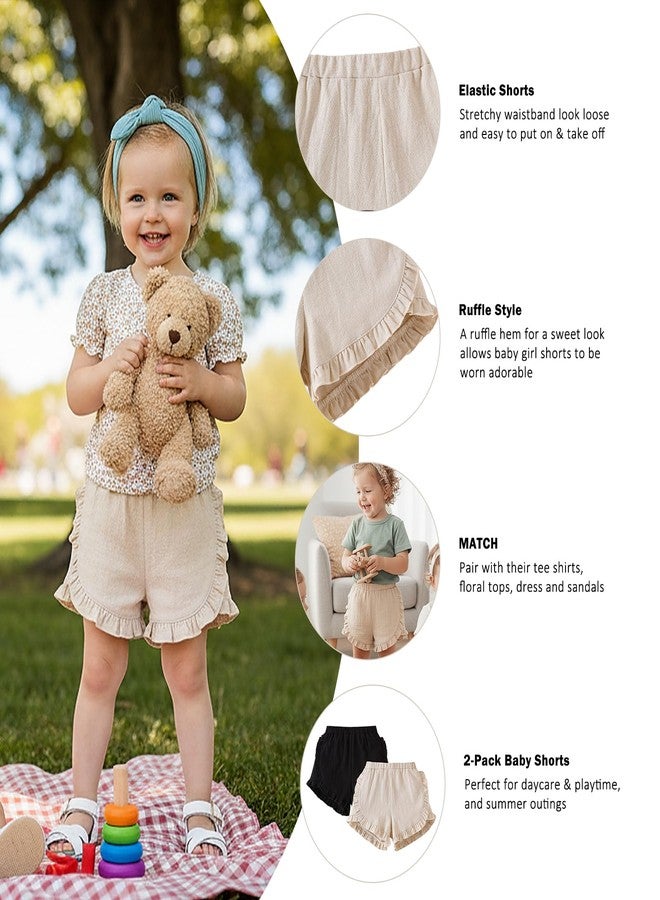 SOBOWO Toddler Girls Shorts Ruffle 2 Pack Baby Girl Solid Soft Cotton Pull-On Casual Shorts Bottom Summer Clothes Size 18M-5T(Black/Beige, 18-24 Months) - Image 5