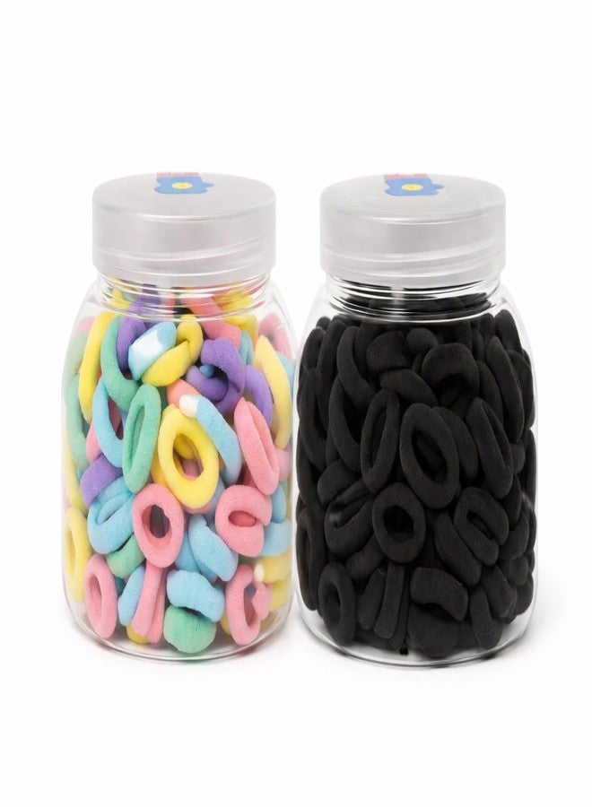 Frescorr (200 pcs) Baby Hair Ties | Soft No-Damage Premium Elastic Mini Rubber Bands for girls | Strong Stretch Ponytail Holders | Daily Use Hair Accessories | (100 Pastel &100 Black) - Image 1