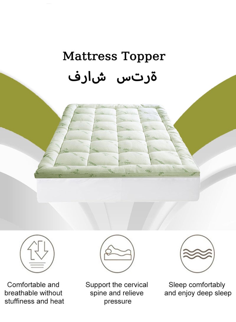 Mattress Topper Bamboo  800 GSM Cooling Mattress Pad for Back Pain,Soft Mattress Protector Cover with Four Corner Fixing Strap Height 8 cm Size 120x200cm - Image 1
