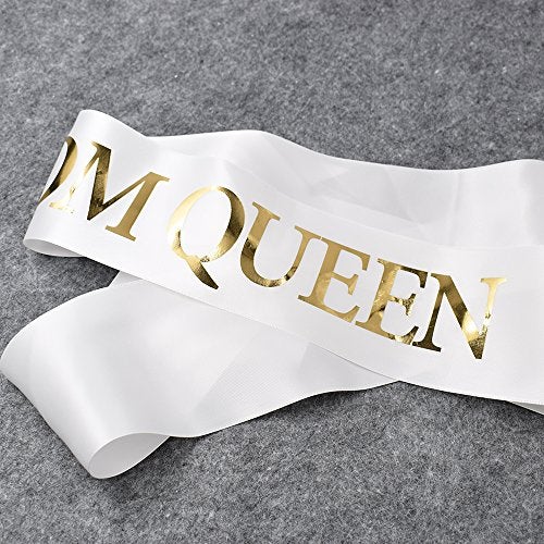 TTCOROCK "Prom King" and "Prom Queen" Sashes - Graduation Party School Party Accessories, White with Gold Print - Image 4