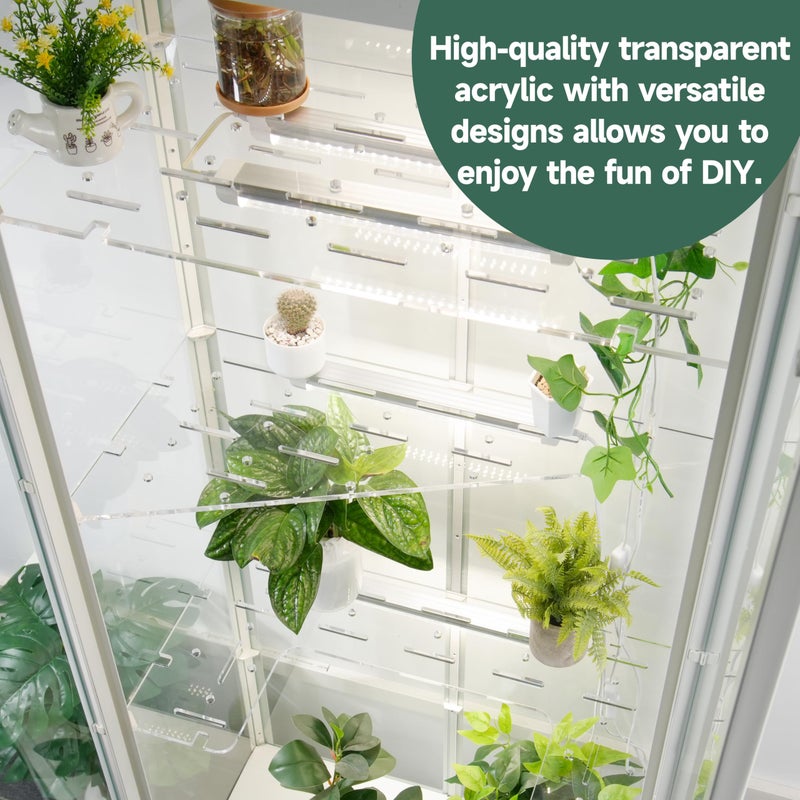 LUVCOSY Acrylic Shelves for IKEA Milsbo Tall Greenhouse Cabinet- 8mm Thick, Clear Acrylic Plant Corner Shelves Compatible with Tall IKEA Milsbo Glass Cabinet - 3 Pack Combo Set - Image 3