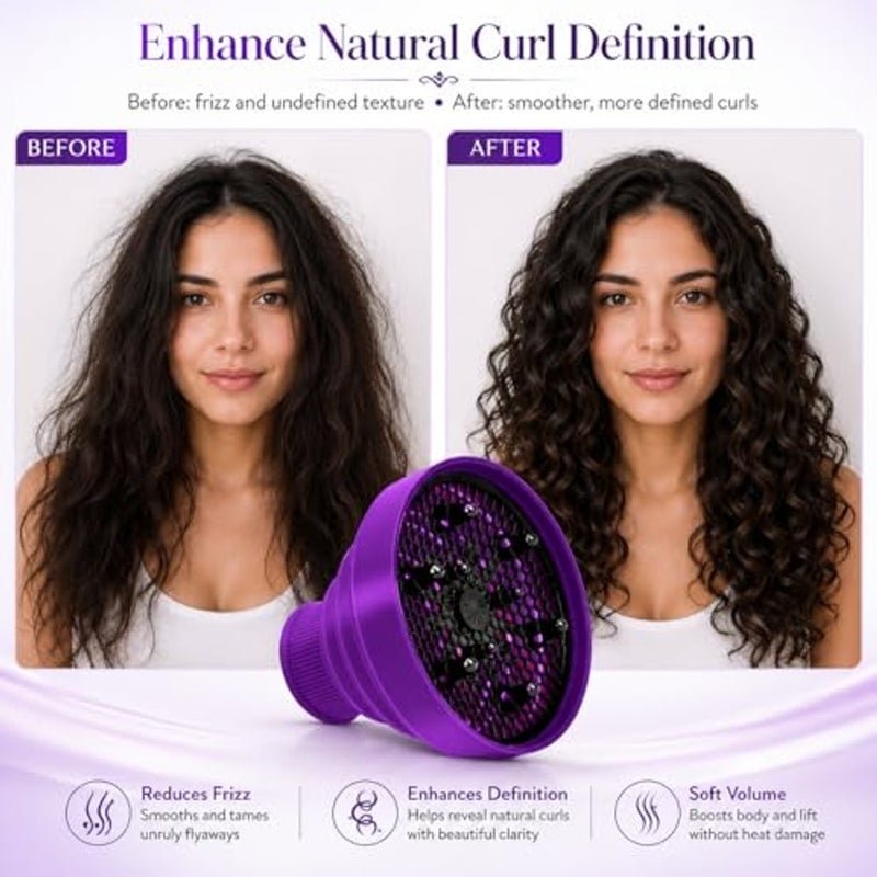 الكيان موزع شعر من السيليكون - ملحق مجفف شعر قابل للطي ومحمول للمجعد والمموج - مقاس عالمي 4-5 سم - خفيف الوزن ومقاوم للحرارة ومضاد للتجعد لزيادة كثافة وتجعيد الشعر (أرجواني) - Image 4