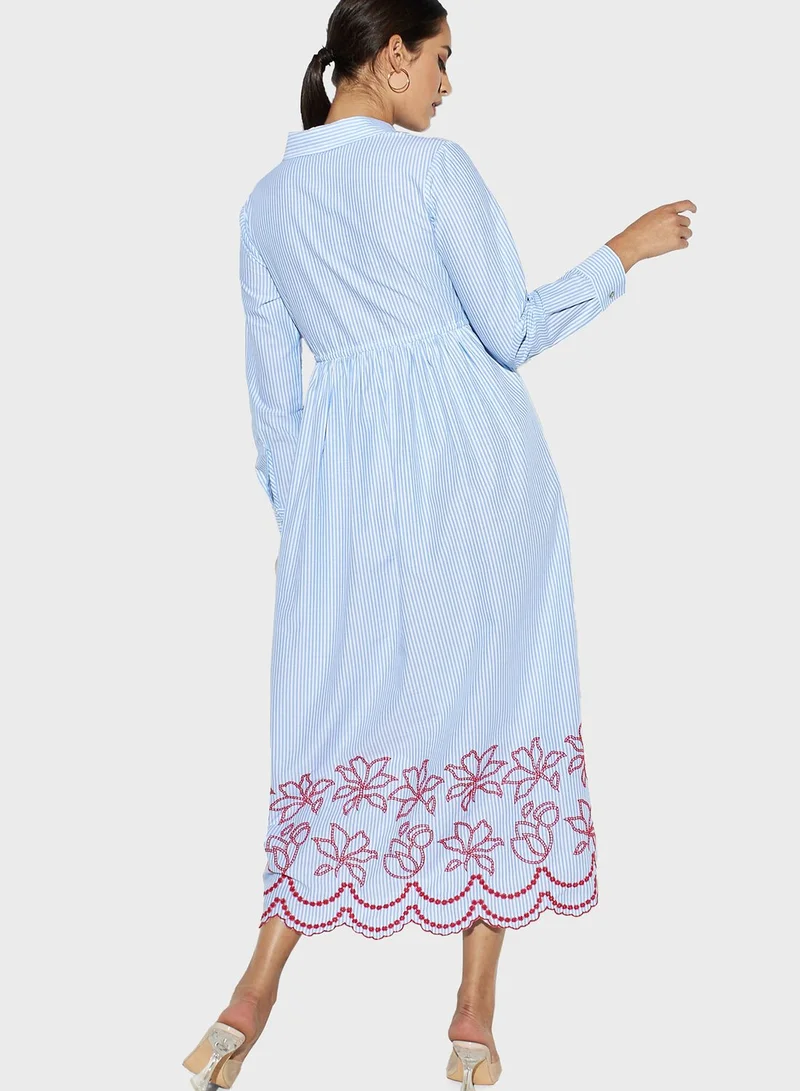 Iconic Embroidered Flutter Sleeve Dress