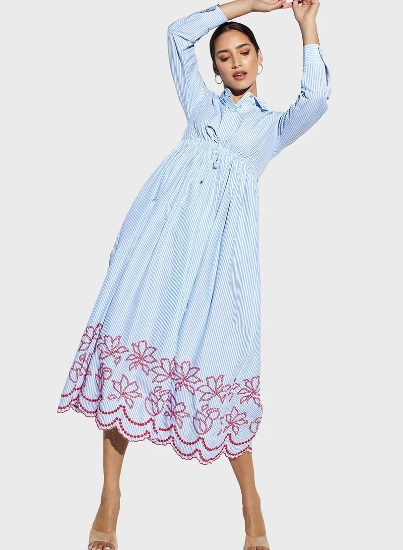 Iconic Embroidered Flutter Sleeve Dress