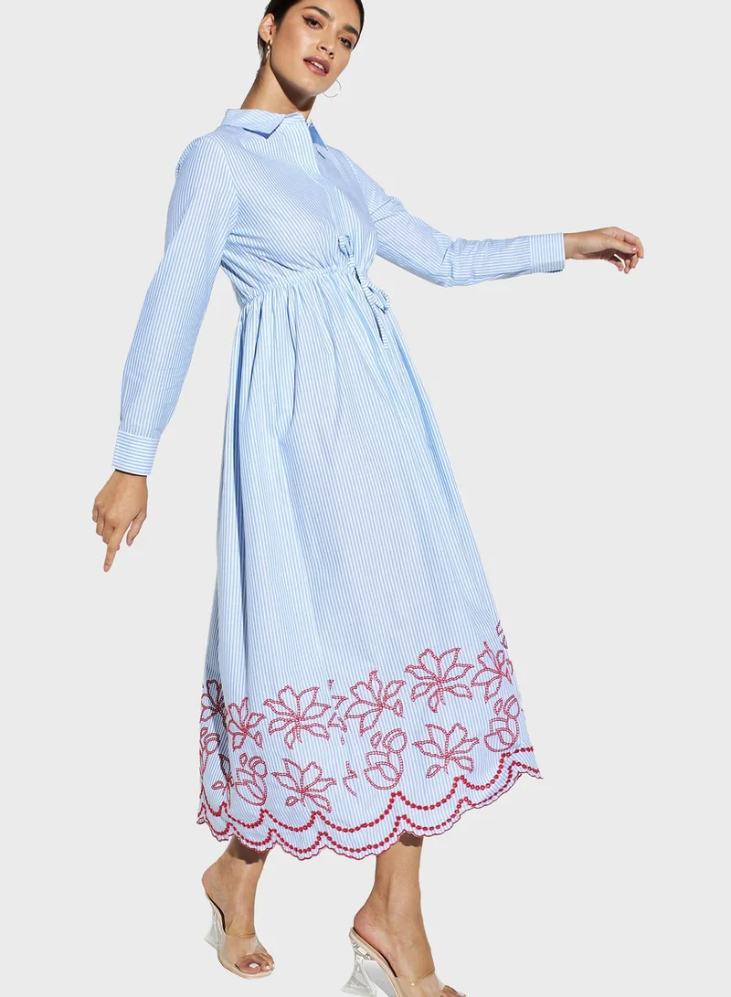 Iconic Embroidered Flutter Sleeve Dress
