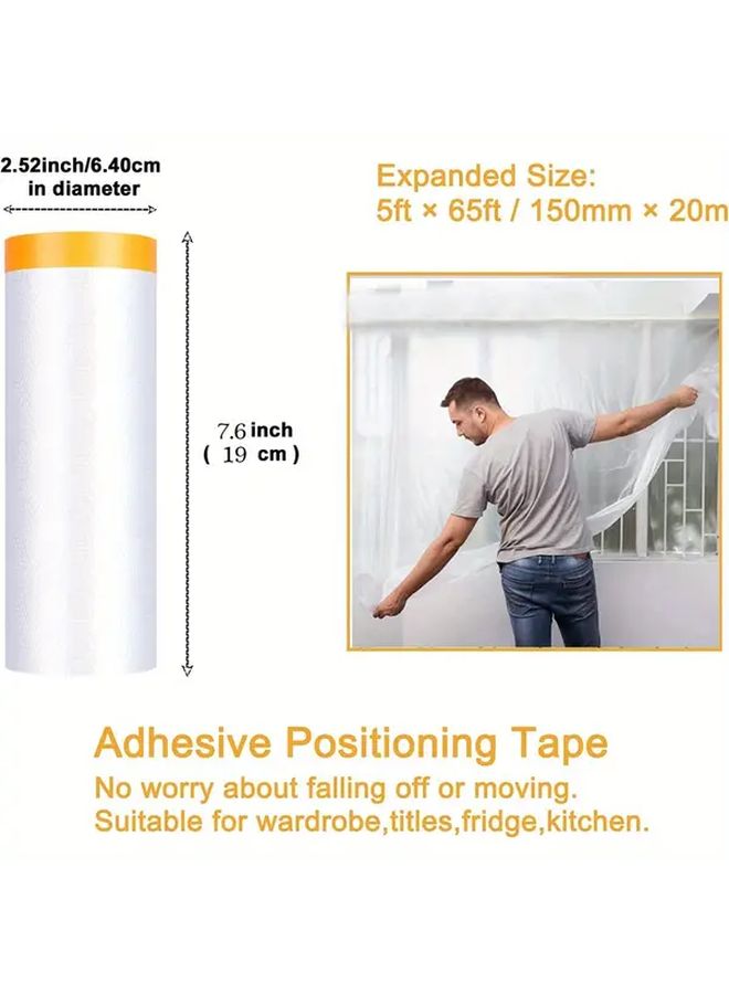 5 X 65 Feet Pre Taped Painter Plastic Roll 59 Inches Wide Protective Film For Auto Parts - Image 2