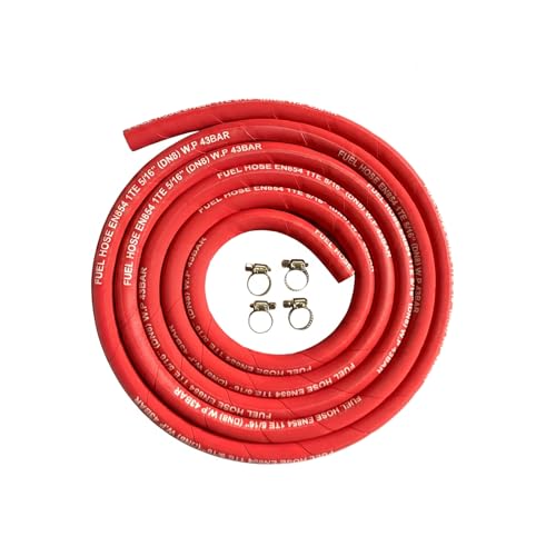 FCNFLZF 15FT Fuel Line Hose 516 inch 5AN 8mm High Pressure Hose 28Mpa 400PSI for Fuel Systems Engines Tube Hose Multiple Size OptionsImplementation StandardsEN854Red Attached Hose Clamp - Image 1