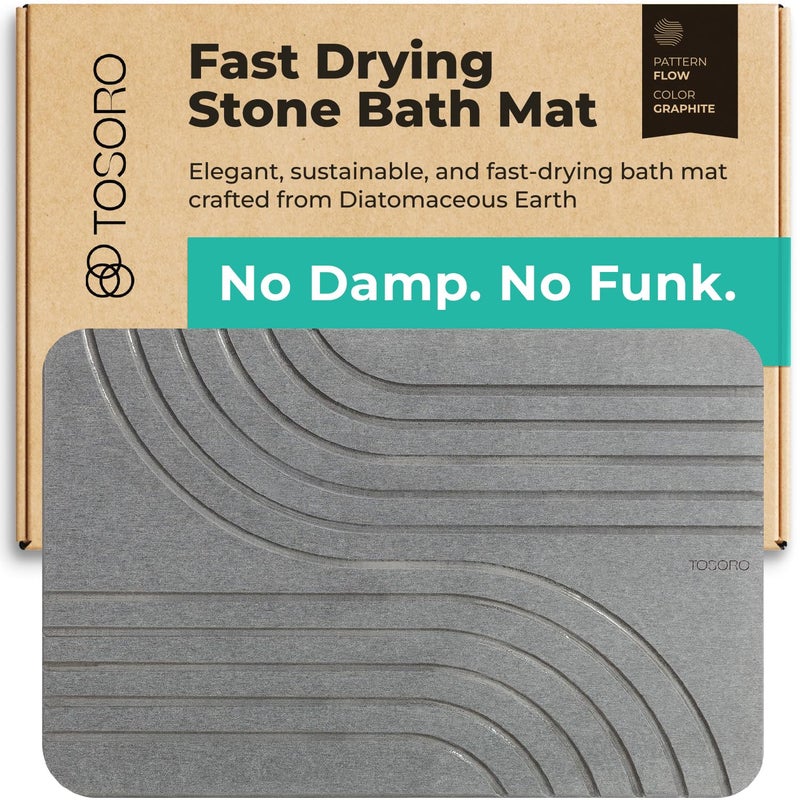 TOSORO - Stone Bath Mat Diatomaceous Earth Shower Mat Non-Slip Super Absorbent Diatomite Stone Bath Mats for Bathroom Floor Quick Drying Natural Easy to Clean (23.5 x 15) - Graphite - Image 1