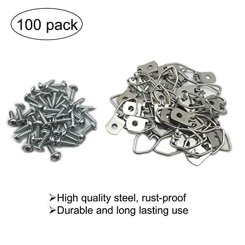 EesTeck 100 Pack Small D-Ring Steel Picture Hangers with Screws Picture Frames Picture Hang Solutions, for Hanging Clock Paintings Artwork Picture Frame Hook Photos - Image 2