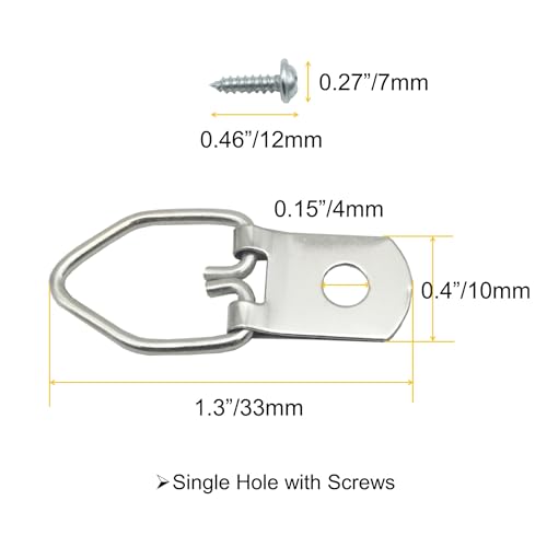 EesTeck 100 Pack Small D-Ring Steel Picture Hangers with Screws Picture Frames Picture Hang Solutions, for Hanging Clock Paintings Artwork Picture Frame Hook Photos - Image 4