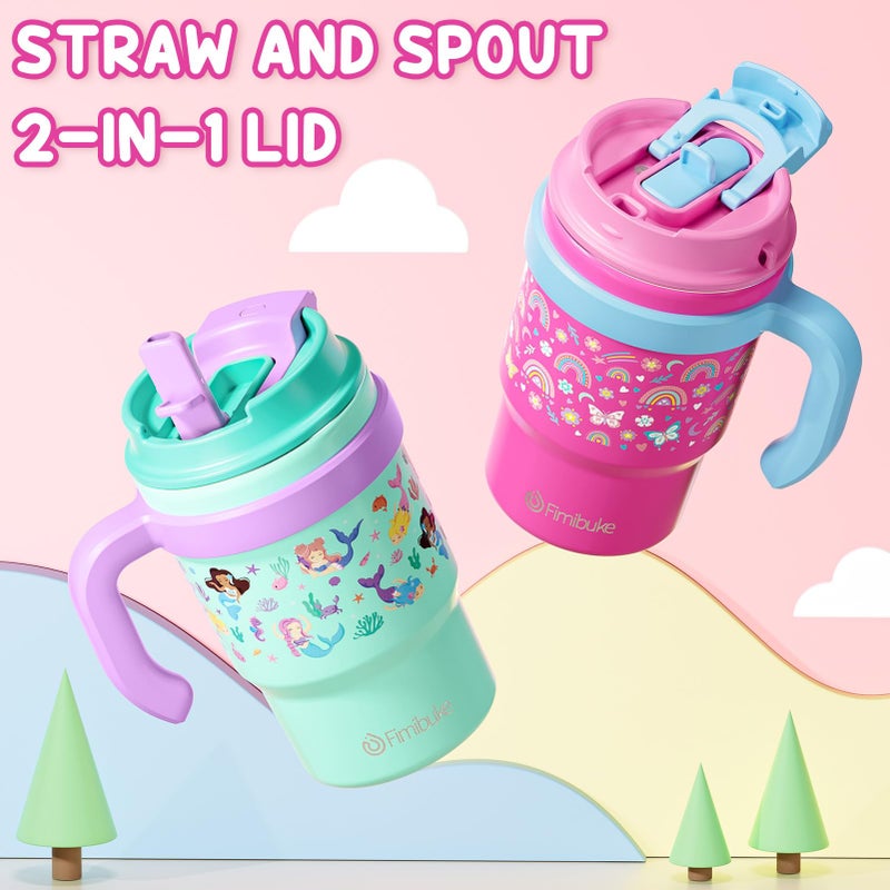 Fimibuke 16oz Kids Insulated Tumbler with Handle & Straws - 2 Pack BPA FREE 18/8 Stainless Steel Toddler Cups with Sip/Swig 2-in-1 Lids, Leak Proof Kid Drinking Cup Travel Mugs for Children Boys Girls - Image 4