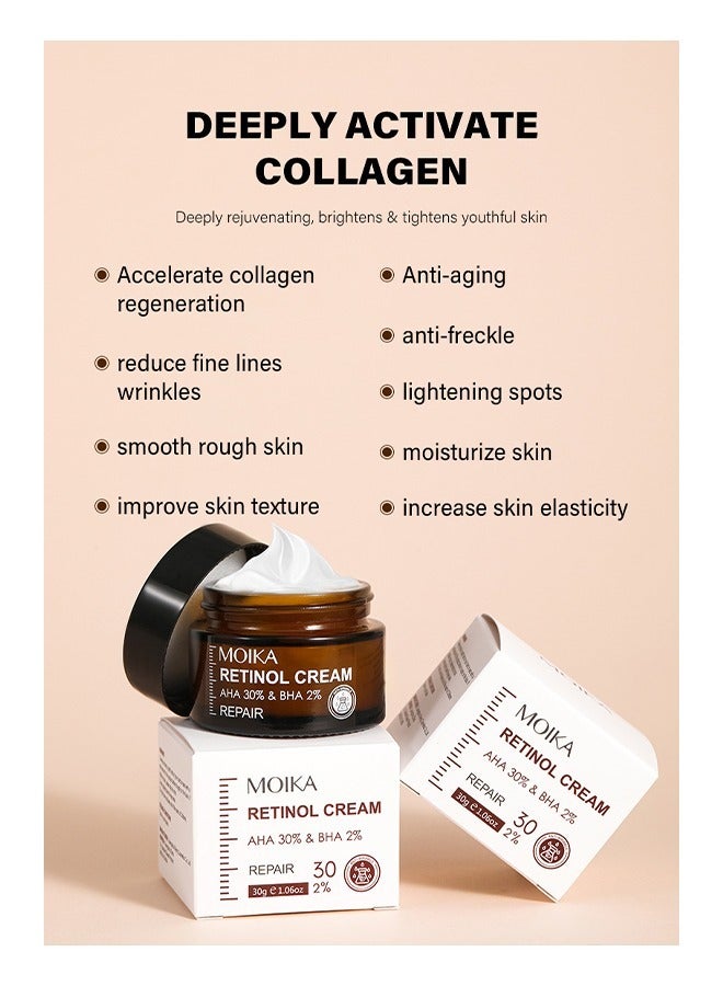 MOIKA Retinol Cream AHA 30% & BHA 2%，Anti-Aging Retinol Cream For Skin Renewing And Cure Enlarged Pores 30g - Image 5