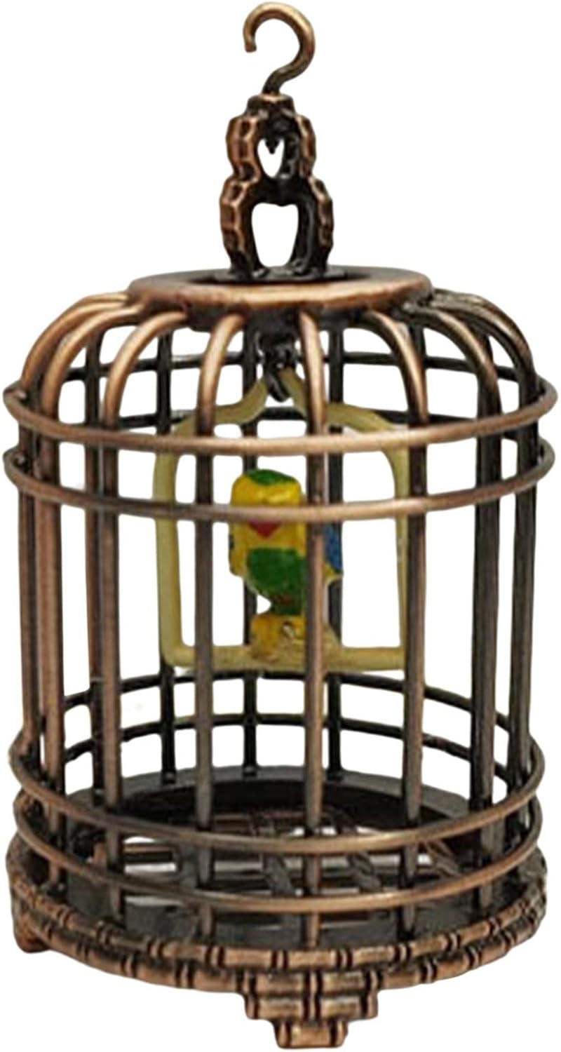 كلاراكو قفص طيور مصغر من سبيكة معدنية بتصميم عتيق مع خطاف لتعليق الطيور، نموذج مناسب لبيوت الدمى بمقياس 1/12، ديكور غرفة المعيشة، لعبة مشهد الحياة، برونزي - Image 1