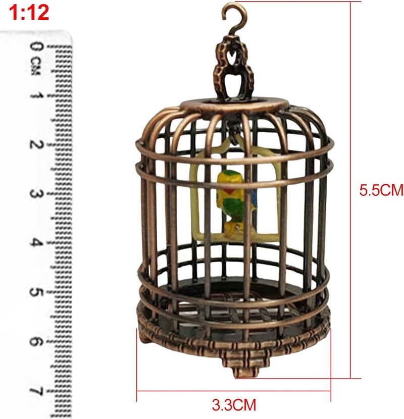 كلاراكو قفص طيور مصغر من سبيكة معدنية بتصميم عتيق مع خطاف لتعليق الطيور، نموذج مناسب لبيوت الدمى بمقياس 1/12، ديكور غرفة المعيشة، لعبة مشهد الحياة، برونزي - Image 2