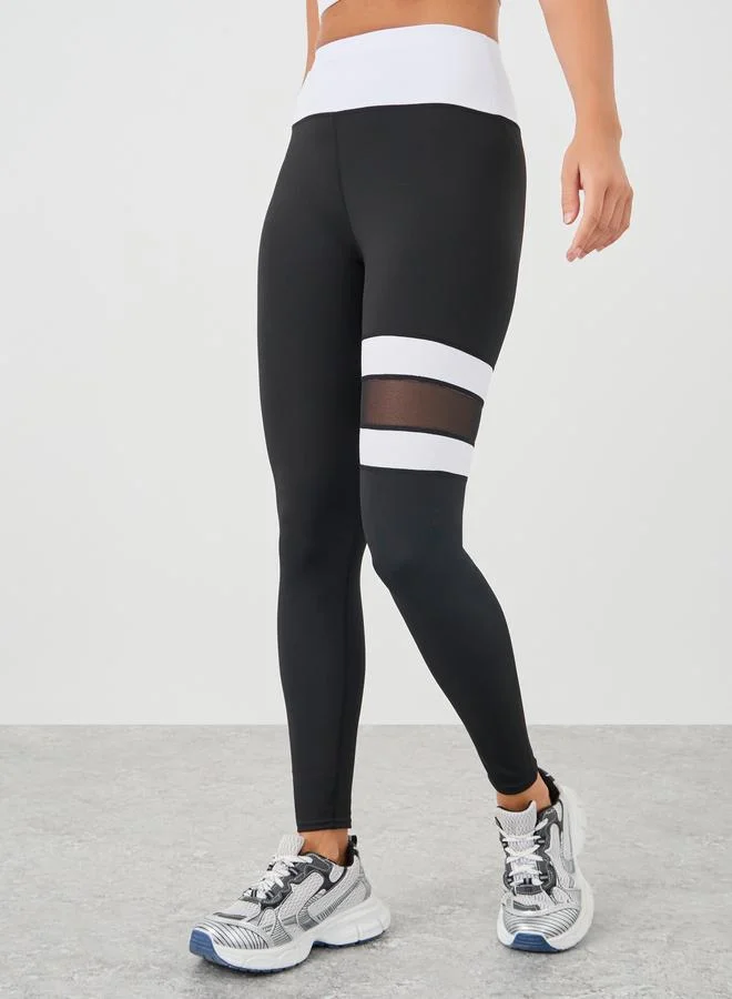 Styli Styli Single Leg Dual Striped Mesh Detail Leggings
