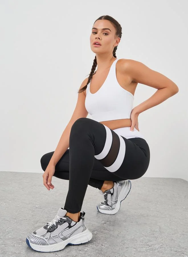 Styli Styli Single Leg Dual Striped Mesh Detail Leggings
