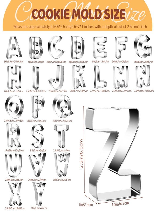 Realand 26Pcs Extra Large 2.6in Alphabet Letter Cookie Cutters Shapes - Stainless Steel Abc Cookie Cutters Set Metal Fondant Biscuit Tools for Christmas Birthday Holiday Cake Baking - Image 2
