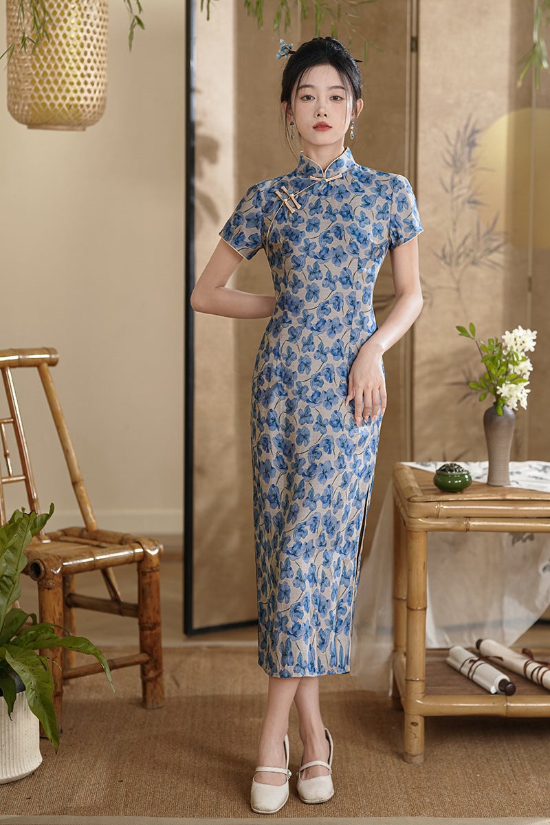 Fashion Improved Retro Chinese Style Dark Color Long Elegant Artistic Style Slim Cheongsam - Image 1