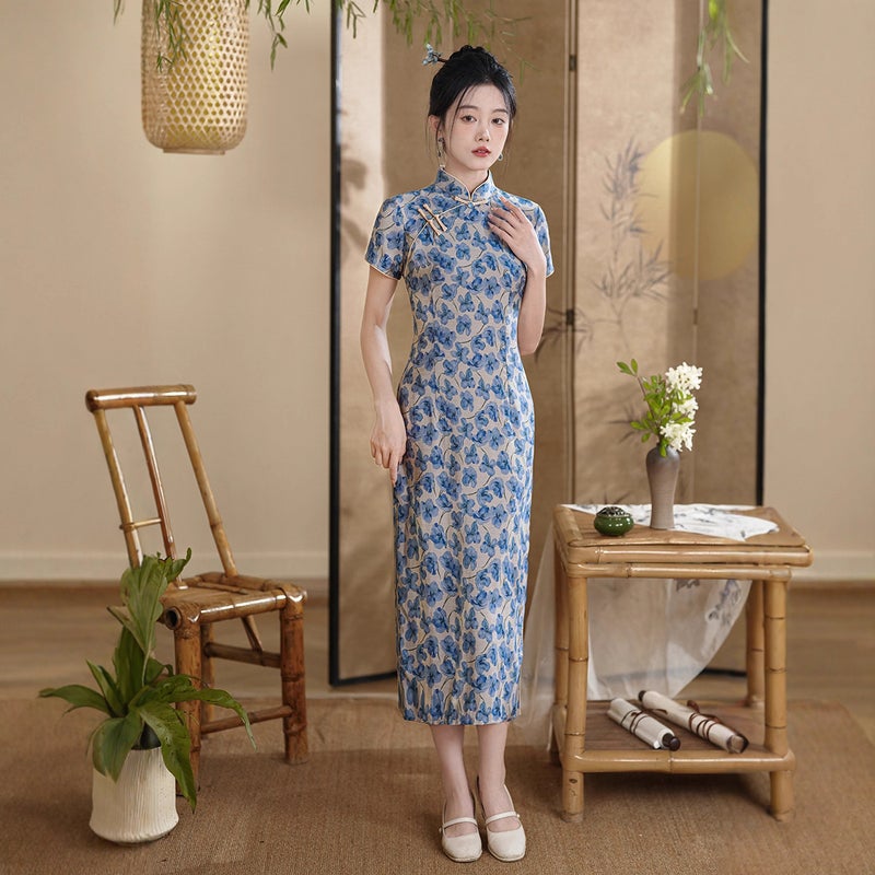 Fashion Improved Retro Chinese Style Dark Color Long Elegant Artistic Style Slim Cheongsam - Image 3