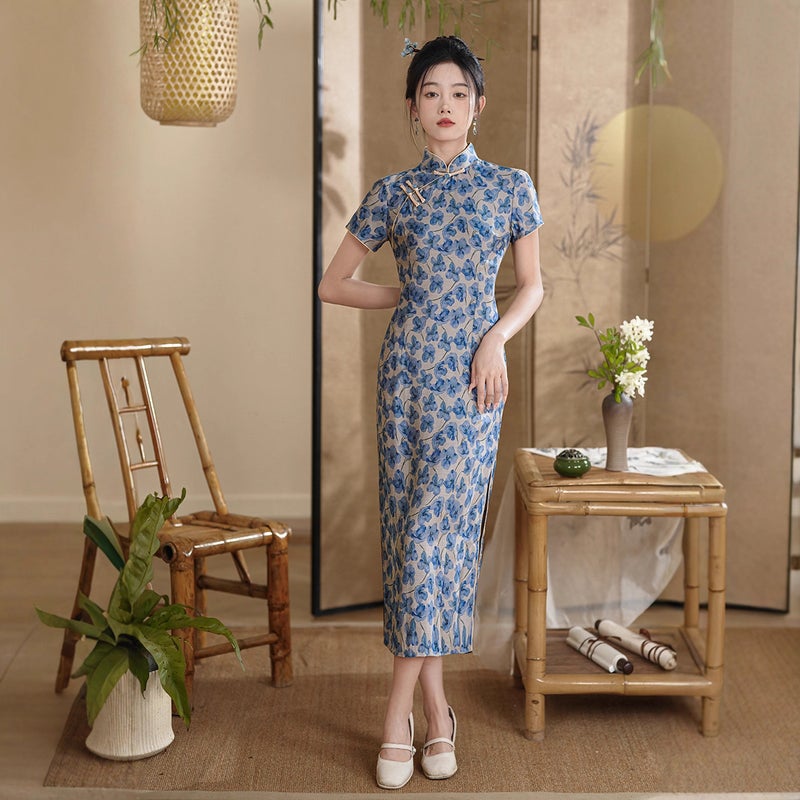 Fashion Improved Retro Chinese Style Dark Color Long Elegant Artistic Style Slim Cheongsam - Image 4