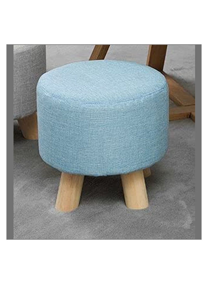 Generic FFD Round Footstool Ottoman Upholstered Pouffe Footrest Chair Change Shoe Solid Wooden Stool Removable Linen Cover Design For Body Support Durable Comfortable Footstool Pouffes Chair  - Image 2