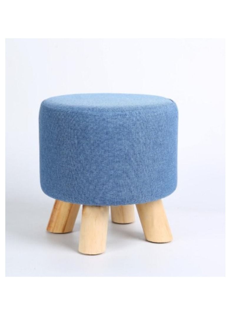Generic FFD Round Footstool Ottoman Upholstered Pouffe Footrest Chair Change Shoe Solid Wooden Stool Removable Linen Cover Design For Body Support Durable Comfortable Footstool Pouffes Chair  - Image 1
