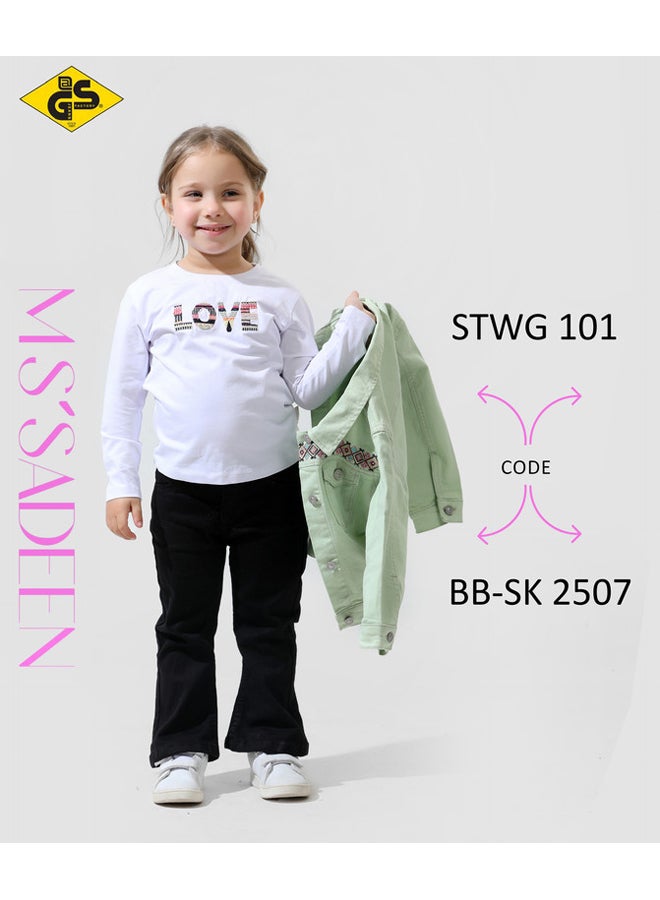 قميص جاباردين خريفي للبنات مع تيشيرت قطني بأكمام طويلة