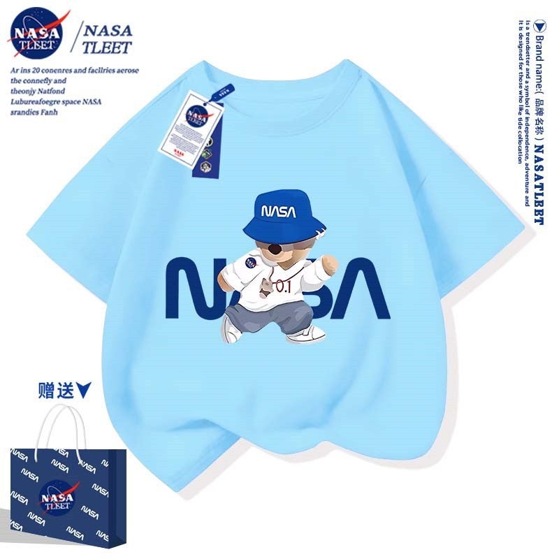 NASA Co-branded New Trendy Brand Bear Printed Pure Cotton Short-sleeved Summer All-match Round Neck Base Shirt Simple T-shirt Cool - Image 4