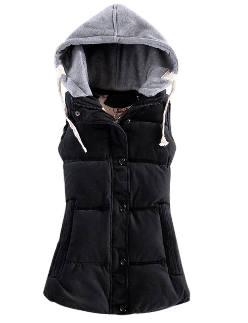 Yeokou Womens Slim Sleeveless Quilted Removable Hooded Winter Puffer Vest Coat XXLarge Black001