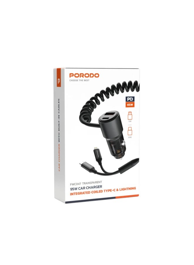 95W Car Charger Transparent Multi-Device PD Charging with 90cm USB-C to USB-C Cable / Simultaneous Fast Charging / Universal Compatibility / Efficient Charging for Road Trips and Travel - Image 1