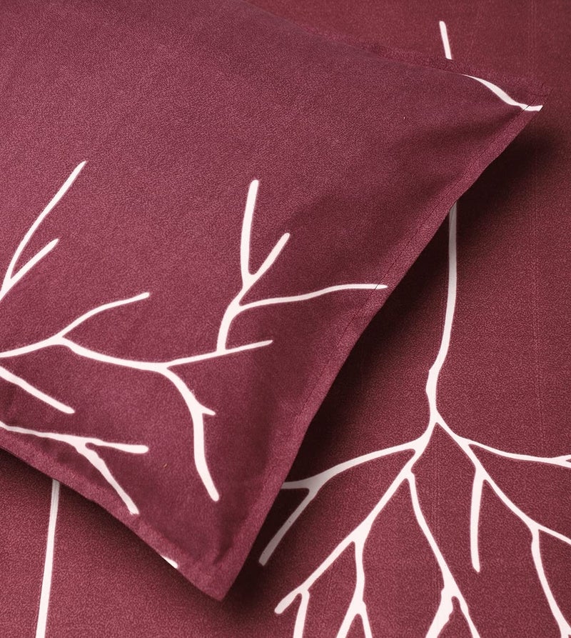 BELVOSTUM 280 TC Glace Printed Cotton Bedsheet for Double Bed Perfect for King Size BedSheet, Cotton Bedspread for King Size Bed- Includes 1 Double Bed Sheet and 2 Pillow Covers - Dark Wine Colour - Image 3