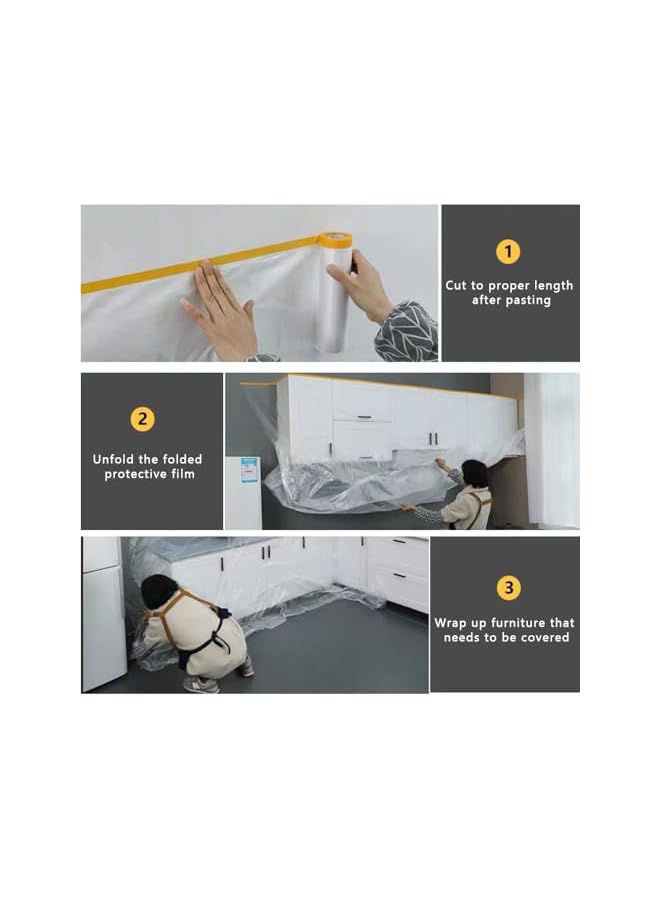 PROMASS promass Masking Film,Tape and Drape, Pre-Taped Masking Film, Adhesive Plastic Painting Drop Film, Multi Use Paint Masking Paper for Furniture,Wall, Car (1PCS,2.4m x 20m)  - Image 4