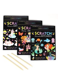 KASTWAVE 3 Set Magic Scratch Paper Art with 3 Scratch Pen, Colorful Magic Drawing Art Book for Kids DIY Birthday Gift Card Party Games Projects Kits Unicorn Mermaid Princess  - Image 1