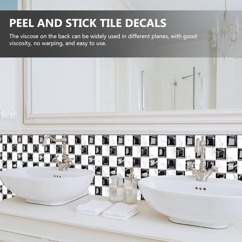 Black White Mosaic Vinyl Wall Stickers 15cm 10pcs Removable Self Adhesive Tile Decals - Image 5