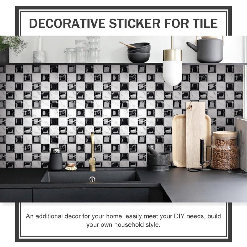 Black White Mosaic Vinyl Wall Stickers 15cm 10pcs Removable Self Adhesive Tile Decals - Image 4