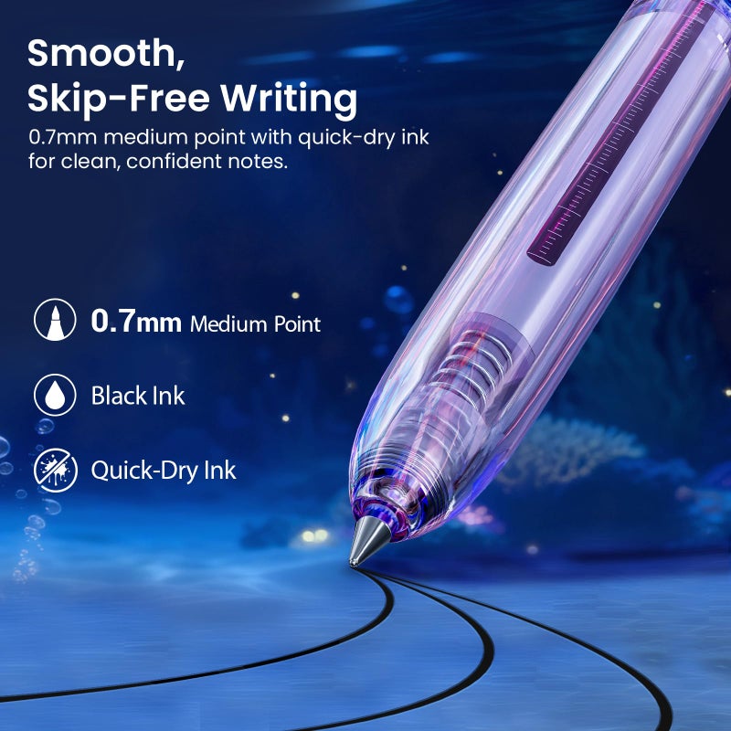 WRITECH Gel Pens Medium Point: Luminous pen set 0.7mm, Black Ink, Includes 2 Pens and 2 Refills, Silent Clicker, Smooth Writing for School Office & Everyday Use - Image 3