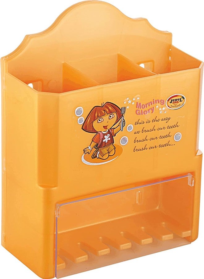 Jewel Lightweight Tooth Brushes Holder for Bathroom | Multipurpose Wall Mounted Toothpaste Stand, Storage, Organizer, Dispenser (Morning Glory, Orange)