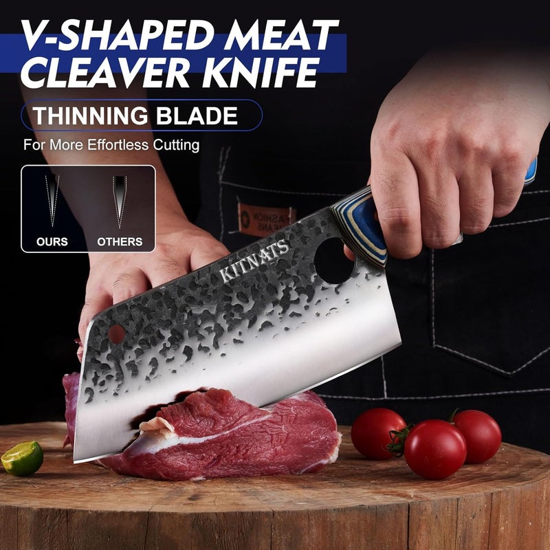 KITNATS 3PCS Butcher Knife Set, Hand Forged kitchen Knife Set-Heavy Duty Bone Chopper & Meat Cleaver & Viking Chef Knife Set for Home, Outdoor Cooking, Camping BBQ - Image 3
