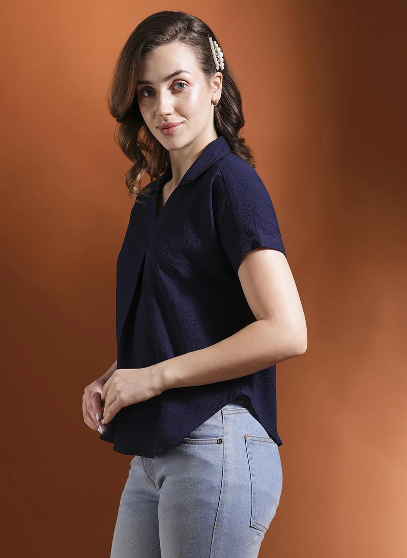 globus Globus Women Collared Neck Extended Sleeves Self Design Shirt Style Workwear Top