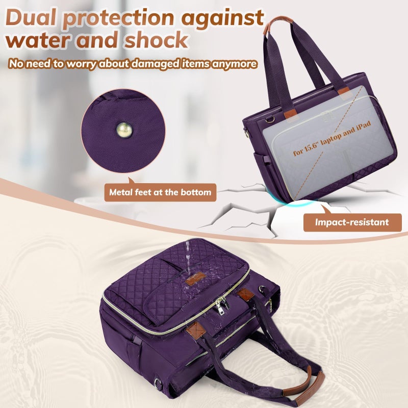 RAINSMORE Teacher Tote Bag for Women Work Bags 15.6 Inch Laptop Tote Bag with Large Cup Holder Nurse Bag Computer Handbag - Image 4