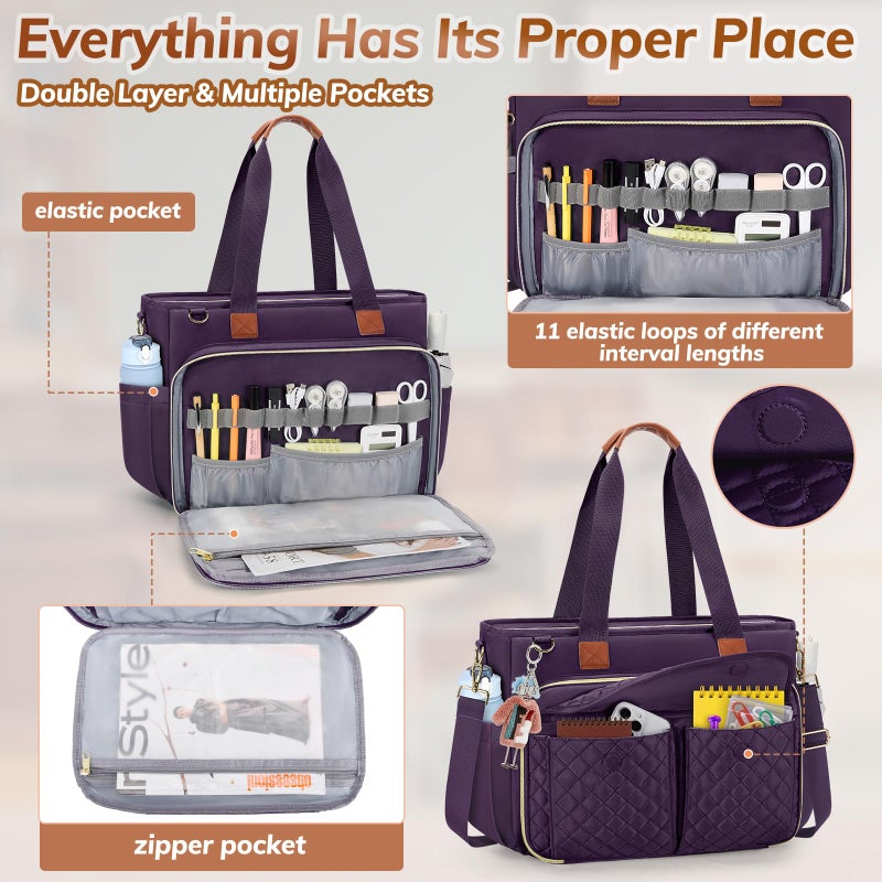 RAINSMORE Teacher Tote Bag for Women Work Bags 15.6 Inch Laptop Tote Bag with Large Cup Holder Nurse Bag Computer Handbag - Image 3