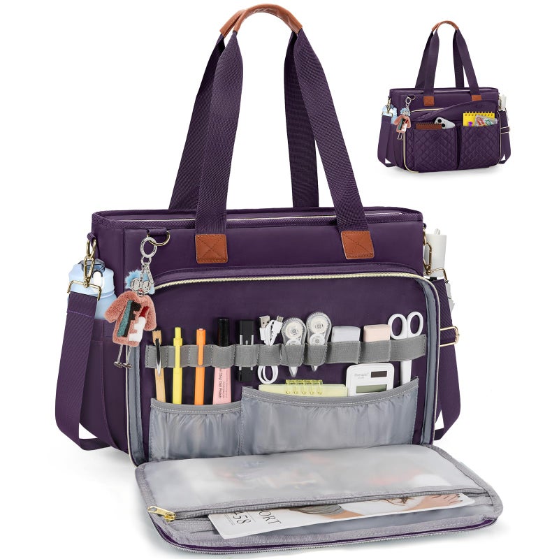 RAINSMORE Teacher Tote Bag for Women Work Bags 15.6 Inch Laptop Tote Bag with Large Cup Holder Nurse Bag Computer Handbag - Image 1