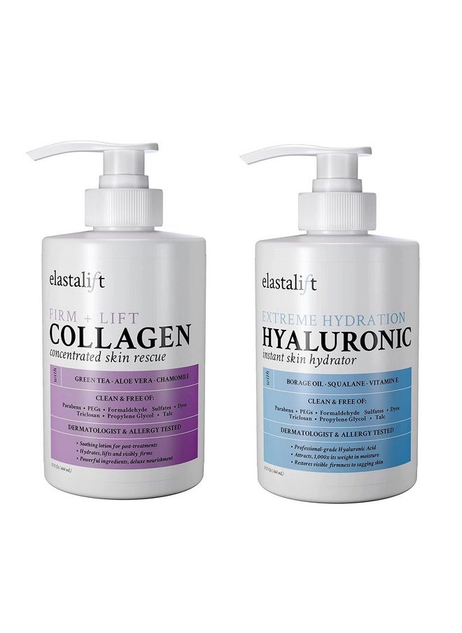 elastalift - Elastalift Collagen Body Cream + Hyaluronic Acid Lotion Skin Care Set, Anti Aging Face & Body Moisturizer Dry Skin Rescue Creams For Wrinkle Control, Lifting, Firming, & Tightening Skin, 2-Pack - Image 1
