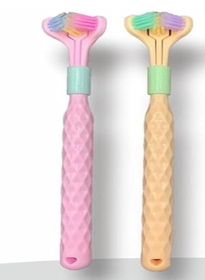 Jinshining 2 Pcs Random Color Three-Sided Soft Hair Toothbrush, Effective Wrap-Around Design, Deeply and Thoroughly to Clean Teeth and Gums, Suitable for Adults and Children Toothbrushes Accessories Oral Care - Image 1